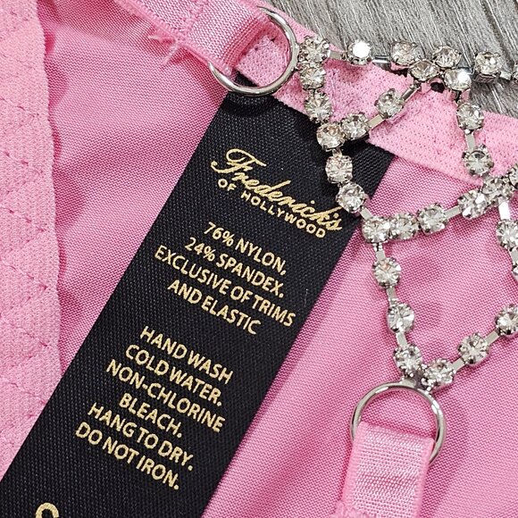 Frederick's of Hollywood Pink Adjustable Satin Thong Panty with Rhinestone Back - Picture 5 of 5